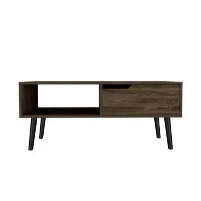 Homezia 40" Brown And Black Coffee Table With Drawer And Shelf