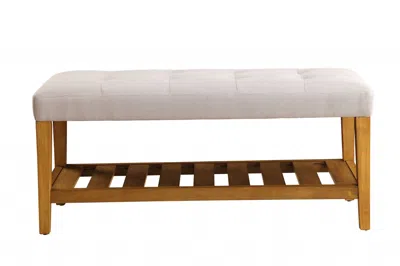 Homezia 40" Light Gray And Brown Upholstered Polyester Bench With Shelves