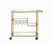 Homezia 40" X 16" X 37" Gold And Clear Glass Serving Cart