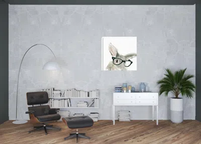 Homezia 40" X 40" Watercolor Cutie Rabbit In Glasses Canvas Wall Art In Blue