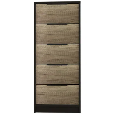 Homezia 42" Black And Light Oak Manufactured Wood Five Drawer Chest In Blue