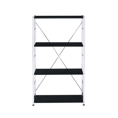 Homezia 42" Black And Silver Metal Four Tier Etagere Bookcase