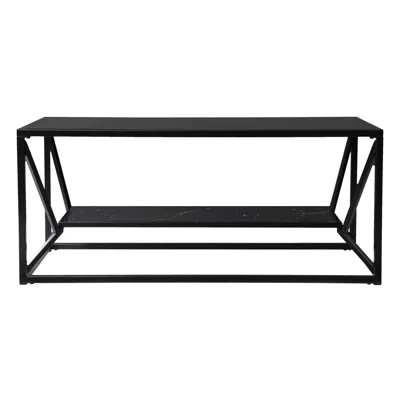 Homezia 42" Black Glass And Metal Rectangular Coffee Table