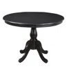 Homezia 42" Black Rounded Solid Manufactured Wood And Solid Wood Pedestal Base Dining Table