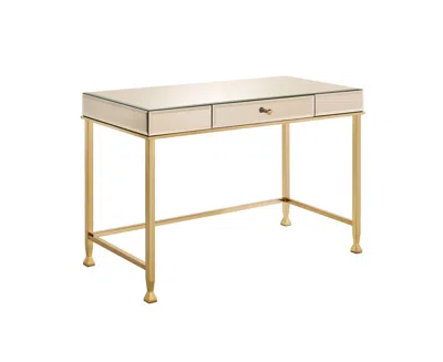 Homezia 42" Champagne Mirrored Writing Desk In Blue