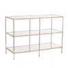 Homezia 42" Clear And Gold Glass Mirrored Floor Shelf Console Table With Storage