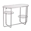 Homezia 42" Clear And Silver Mirrored Glass Oval Frame Console Table With Storage