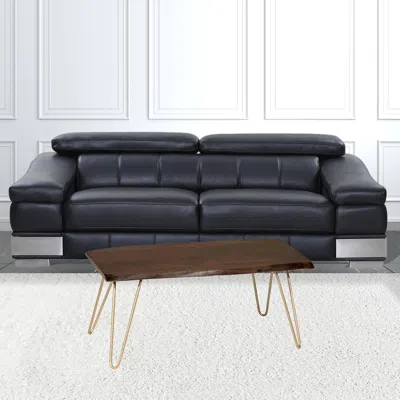 Homezia 42" Gold And Rustic Brown Solid Wood Live Edge Rectangular Coffee Table