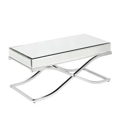 Homezia 42" Silver Mirrored And Metal Rectangular Mirrored Coffee Table In Metallic