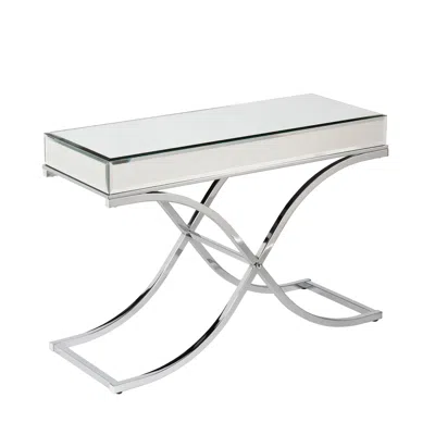 Homezia 42" Silver Mirrored Glass Cross Leg Console Table In White