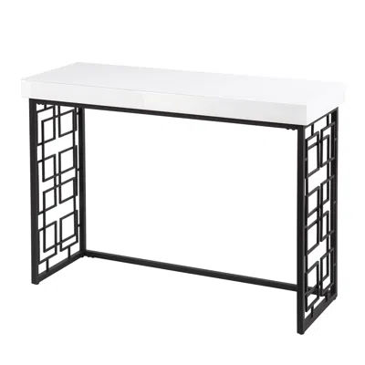 Homezia 42" White And Black Glass Sled Console Table In Burgundy