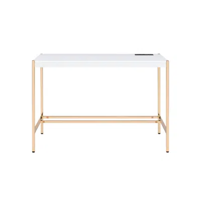 Homezia 42" White And Gold Writing Desk