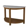 Homezia 42" White And Natural Faux Marble Half Circle Three Leg Console Table With Storage