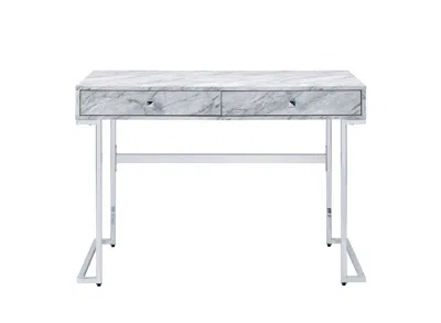 Homezia 42" White Writing Desk With Two Drawers