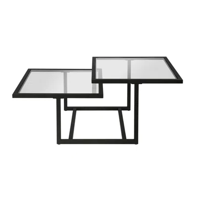 Homezia 43" Black Glass And Steel Square Coffee Table With Two Shelves