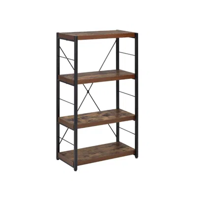 Homezia 43" Brown And Black Metal And Wood Three Tier Etagere Bookcase