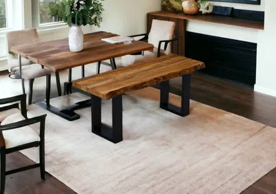 Homezia 43" Brown And Black Solid Wood Dining Bench