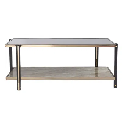 Homezia 43" Champagne Mirrored And Metal Rectangular Mirrored Coffee Table In Gray