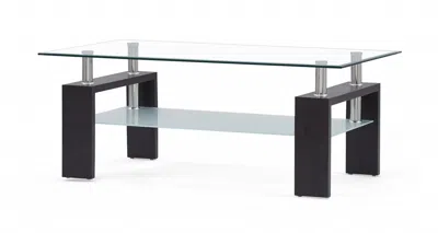 Homezia 43" Clear And Dark Brown Glass Coffee Table With Shelf