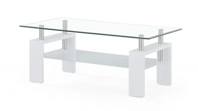 Homezia 43" Clear And White Glass Coffee Table With Shelf