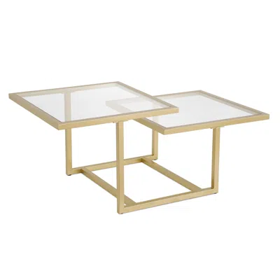Homezia 43" Gold Glass And Steel Square Coffee Table With Two Shelves