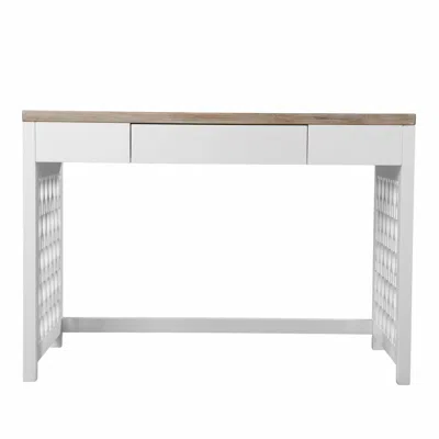Homezia 43" Natural And White Writing Desk With Three Drawers