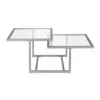 Homezia 43" Silver Glass And Steel Square Coffee Table With Two Shelves