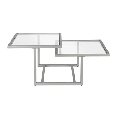 Homezia 43" Silver Glass And Steel Square Coffee Table With Two Shelves
