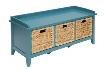 Homezia 43" Teal Blue Solid Wood Bench With Drawers