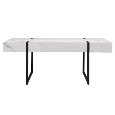 Homezia 43" White Faux Marble And Metal Rectangular Coffee Table