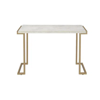 Homezia 44" White And Gold Faux Marble And Iron Coffee Table