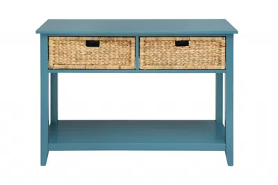 Homezia 44" X 16" X 28" Teal Solid Wood Leg Console Table