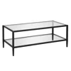 HOMEZIA 45" BLACK AND CLEAR GLASS AND STEEL COFFEE TABLE WITH SHELF