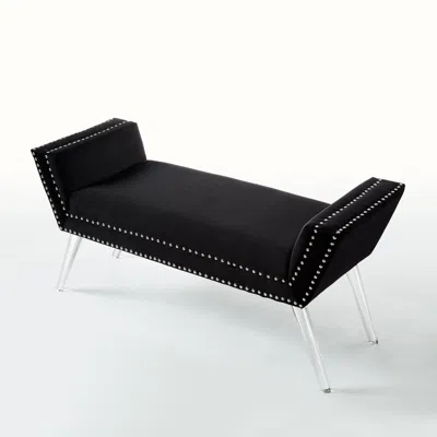 Homezia 45" Black And Clear Upholstered Velvet Bench