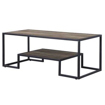 Homezia 45" Black And Rustic Oak Paper Veneer And Metal Rectangular Coffee Table With Shelf In Brown
