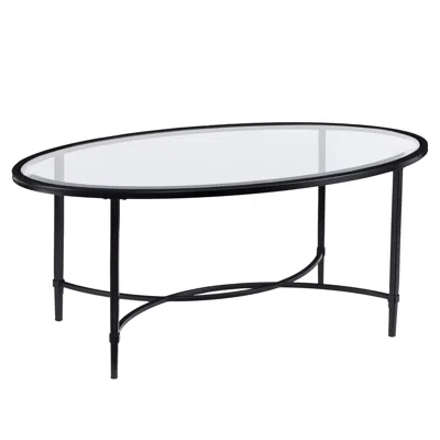 Homezia 45" Black Glass And Metal With Iron Oval Coffee Table