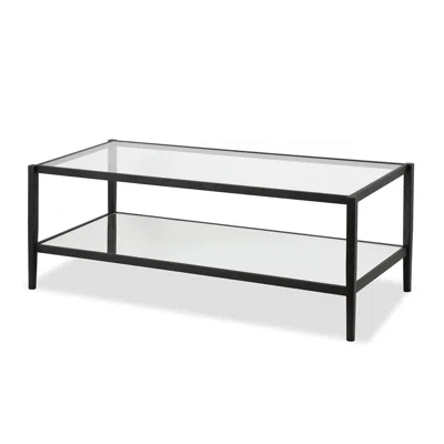 Homezia 45" Black Glass And Steel Coffee Table With Shelf