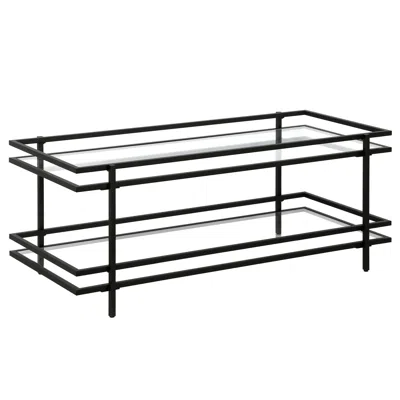 Homezia 45" Black Glass And Steel Coffee Table With Shelf