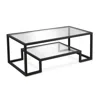 Homezia 45" Black Glass And Steel Coffee Table With Shelf