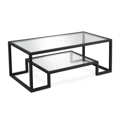 Homezia 45" Black Glass And Steel Coffee Table With Shelf