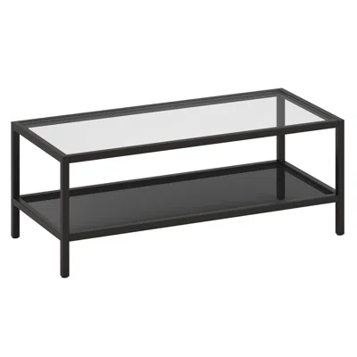 Homezia 45" Black Glass And Steel Coffee Table With Shelf