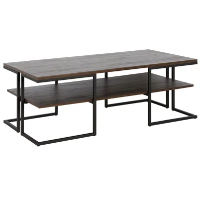 Homezia 45" Black Steel Coffee Table With Shelf In Brown