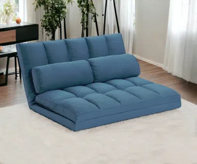 Homezia 45" Blue Futon Convertible Sleeper Loveseat And Toss Pillows