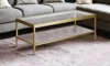 Homezia 45" Clear Glass And Gold Steel Coffee Table With Shelf