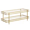 Homezia 45" Gold Glass And Steel Coffee Table With Shelf