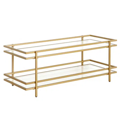 Homezia 45" Gold Glass And Steel Coffee Table With Shelf