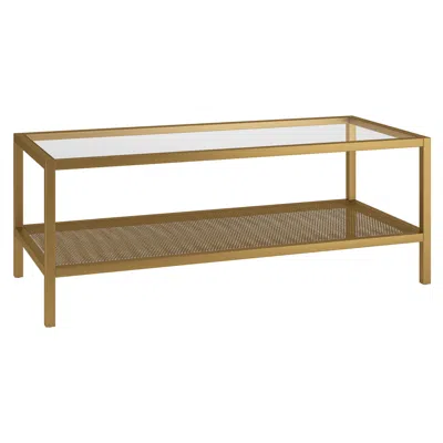 Homezia 45" Gold Glass And Steel Coffee Table With Shelf