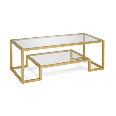 Homezia 45" Gold Glass And Steel Coffee Table With Shelf