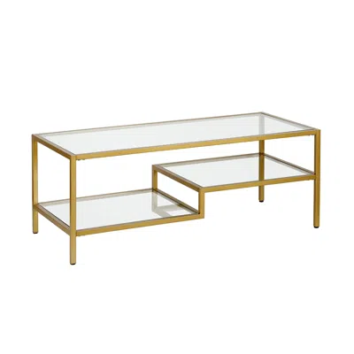 Homezia 45" Gold Glass And Steel Coffee Table With Two Shelves