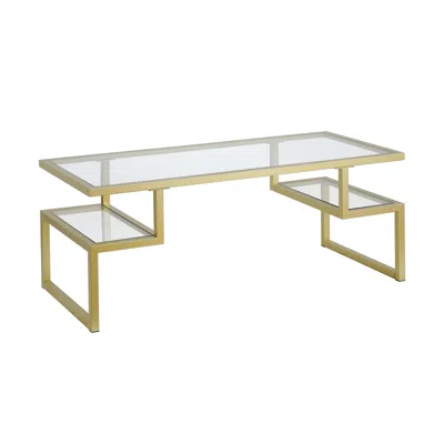 Homezia 45" Gold Glass And Steel Coffee Table With Two Shelves In Multi